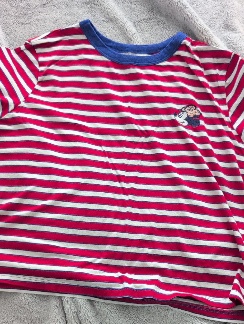 Old Navy X Disney Red & White Striped Short-Sleeve Cropped Tee with Blue details